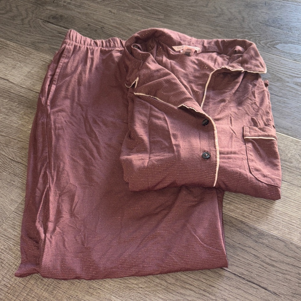 Victoria’s Secret Shimmer Knit Brown Long Pajama Set
